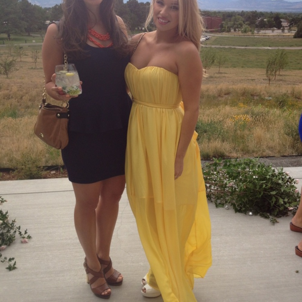 BCBG “Mara’s” satin and chiffon maxi dress